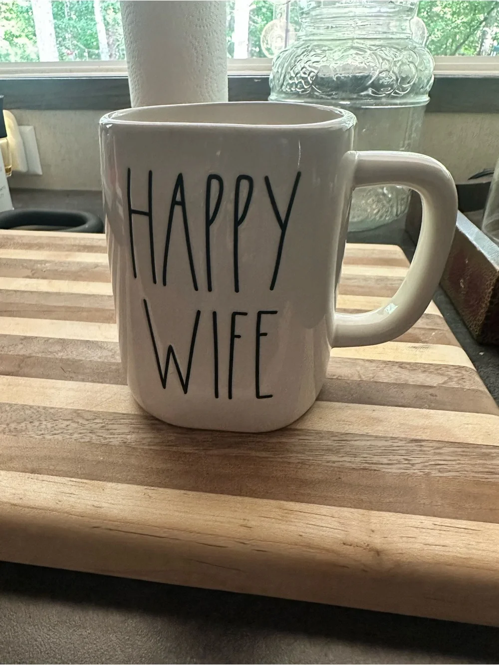 Rae Dunn White Ceramic Mug with Black 
